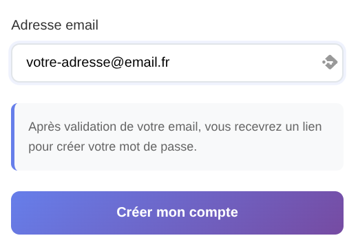 Formulaire d'inscription - juste l'email