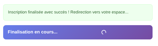 Message de succès de création de compte